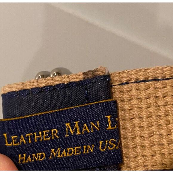 Leatherman Belt Small Blue Tan Embroidered Shelter‎ Island Double Ring USA - Picture 2 of 12